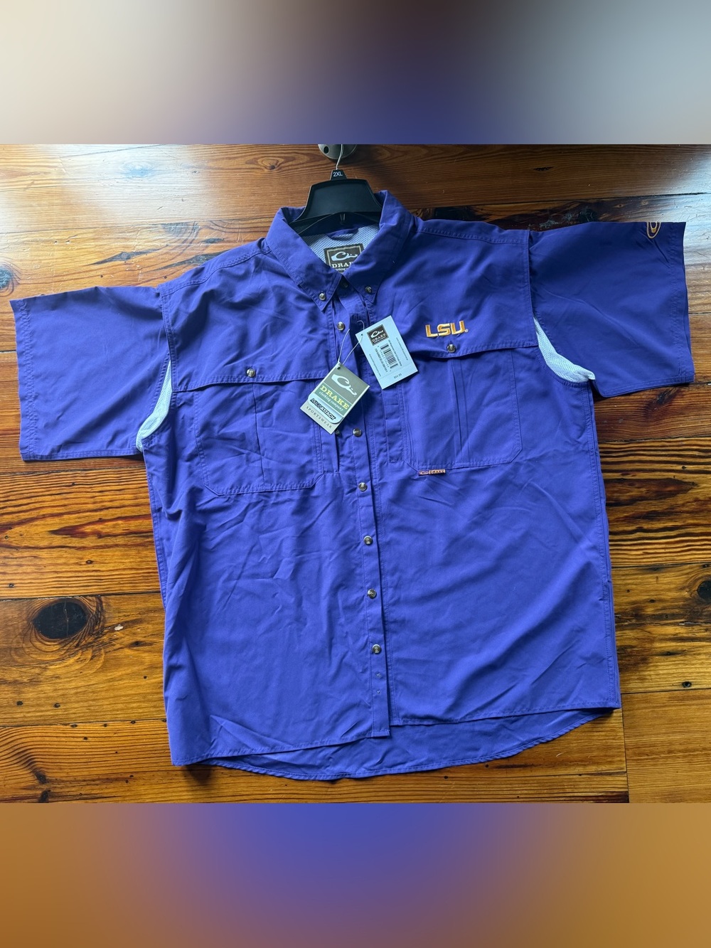 Drake LSU Purple Short-Sleeve Button-Down Shirt